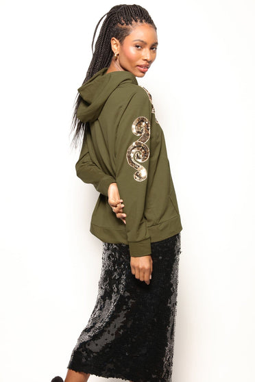 Blusa Capuz Bordada Arabesco - Verde Militar Blusa Joulik