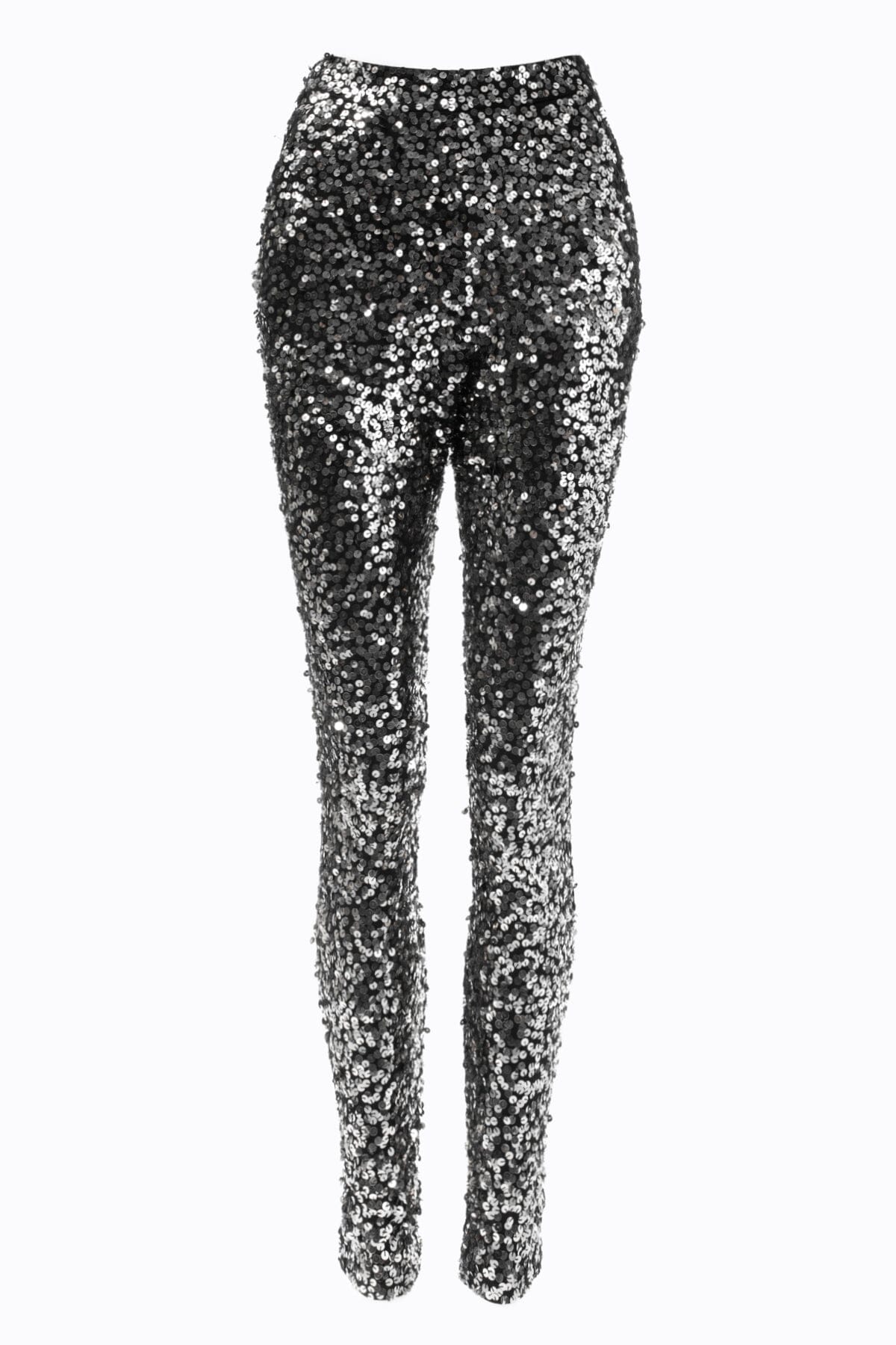 Foto em estilo still da calça bordada luna grafite com prata. Peça ideal para ir em eventos que requerem um toque de glamour.