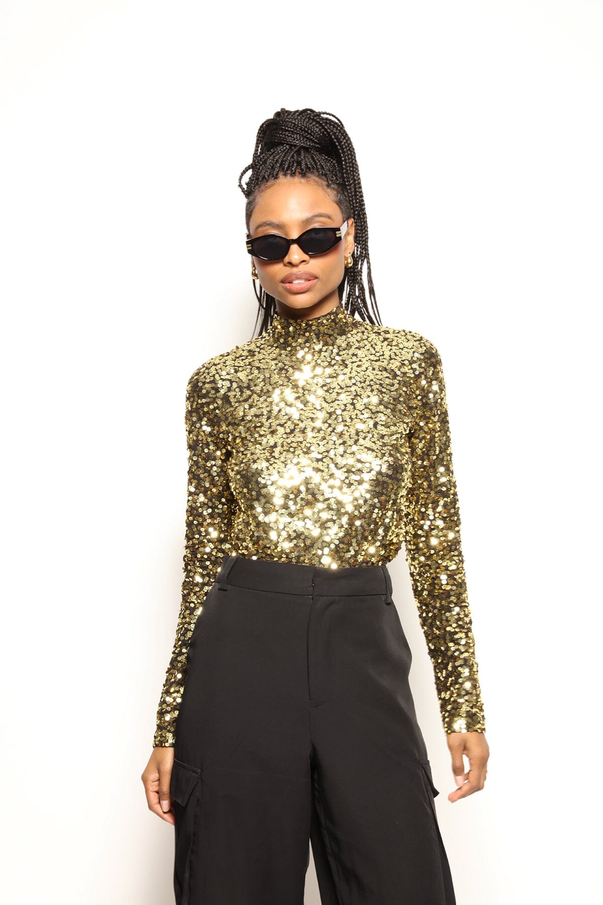 Blusa Gola Alta Bordada Luna - Dourado Blusa Joulik 