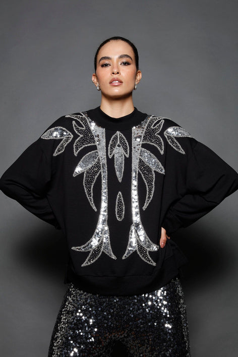 Blusa Manga Longa Bordada Lily Preto Blusa Joulik 