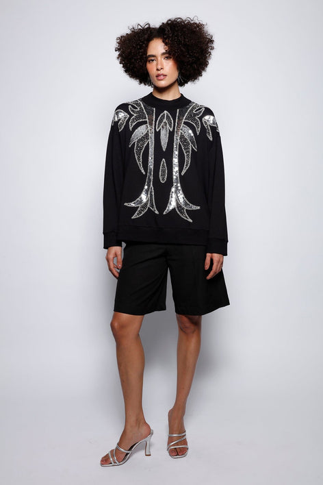 Blusa Manga Longa Bordada Lily Preto Blusa Joulik 