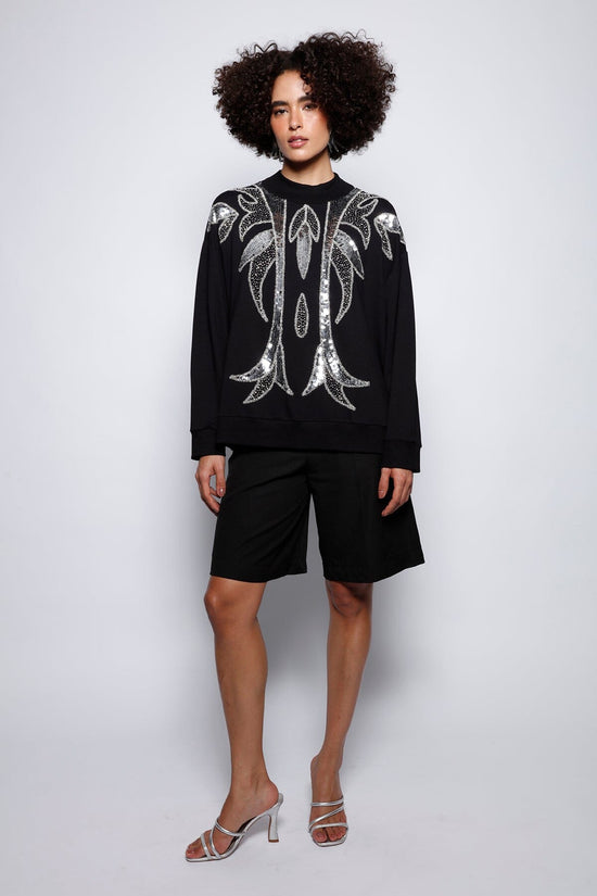Blusa Manga Longa Bordada Lily Preto Blusa Joulik 