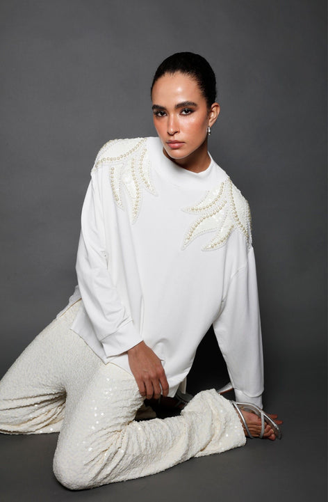 Blusa Manga Longa Bordada Tie Off White Blusa Joulik 