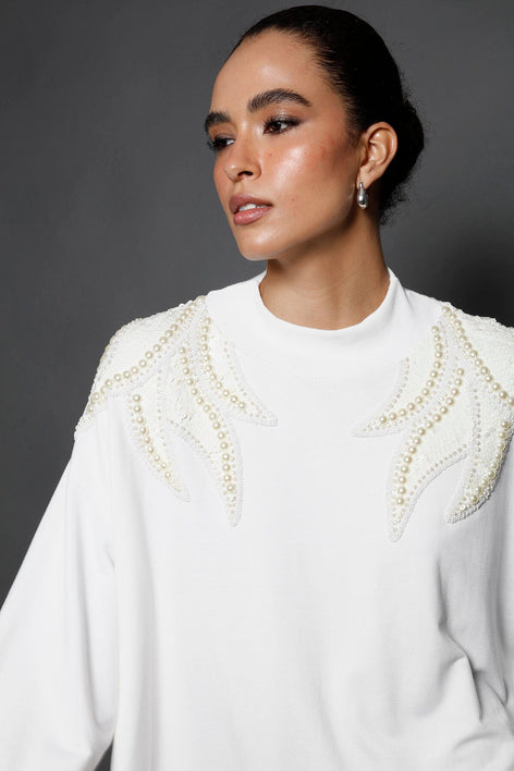 Blusa Manga Longa Bordada Tie Off White Blusa Joulik 