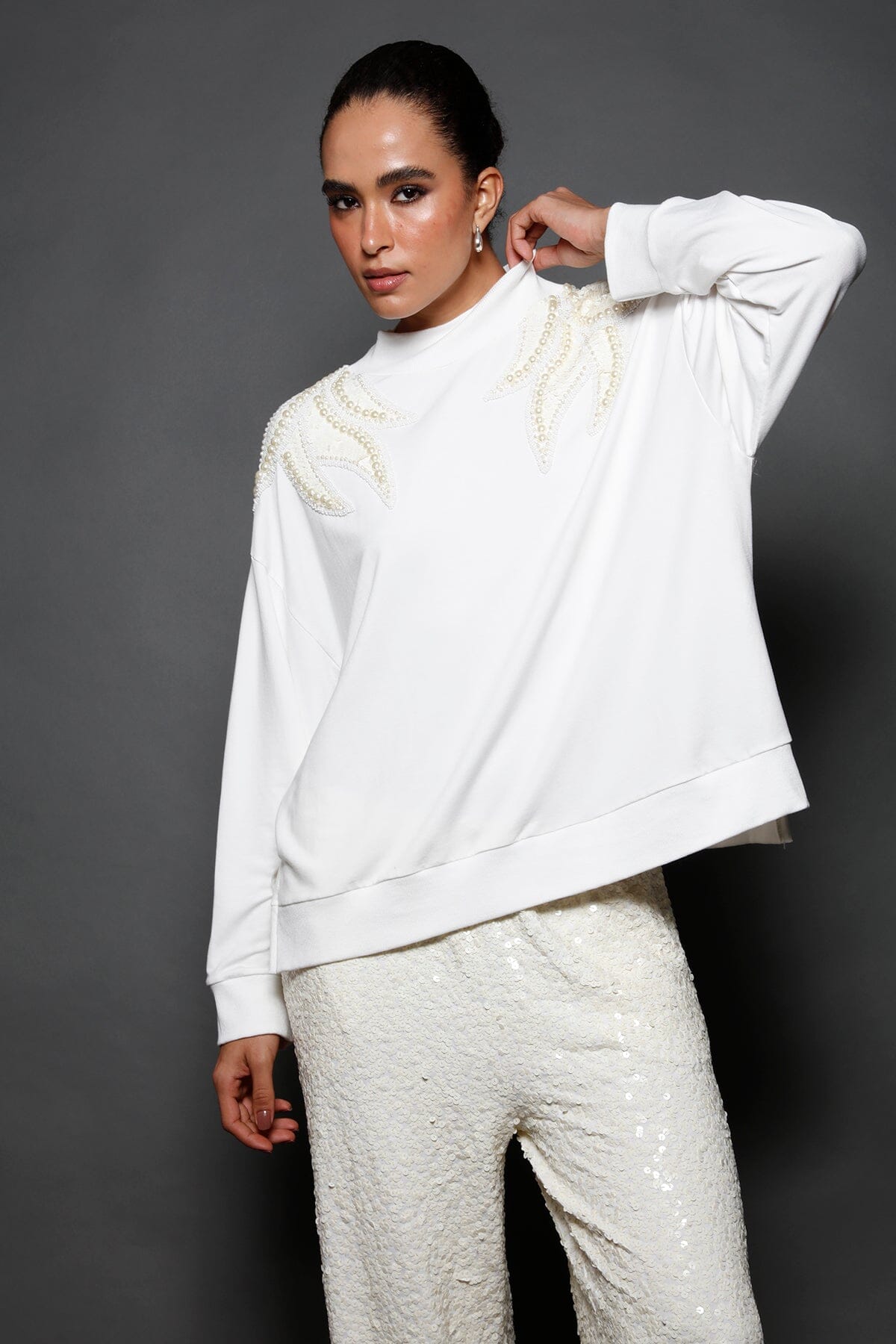 Blusa Manga Longa Bordada Tie Off White Blusa Joulik 