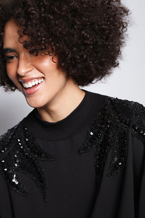 Blusa Manga Longa Bordada Tie Preto Blusa Joulik 