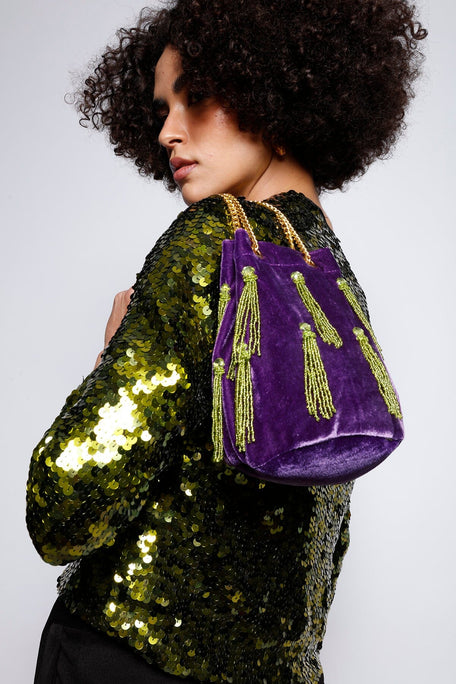 Bolsa Bordada Tassel Roxa Acessórios Joulik 