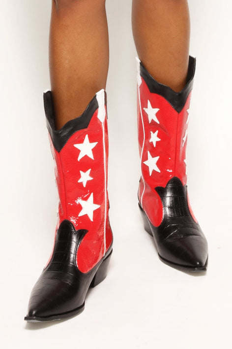 Bota de Couro Western Estrelas - Vermelho Calçados Joulik 