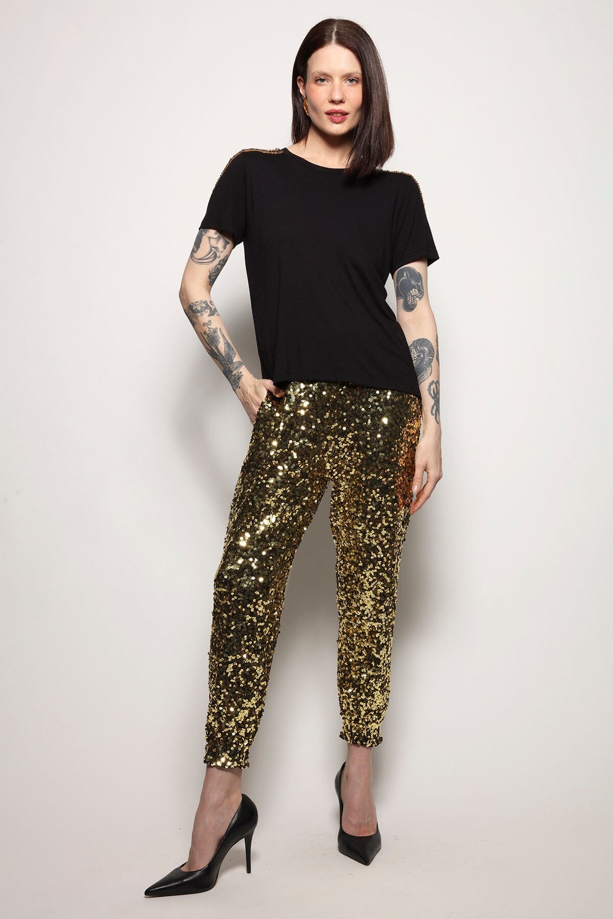 Calça Jogger Bordada Luna - Dourado Calça Joulik 