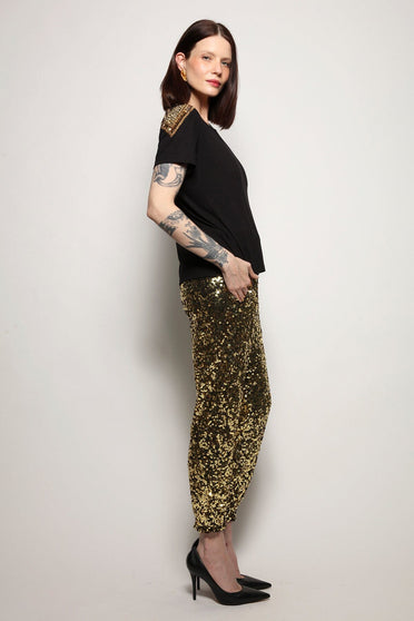 Calça Jogger Bordada Luna - Dourado Calça Joulik 