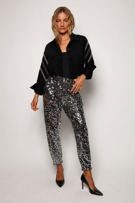 Calça Jogger Bordada Luna - Grafite com Prata Calça Joulik 