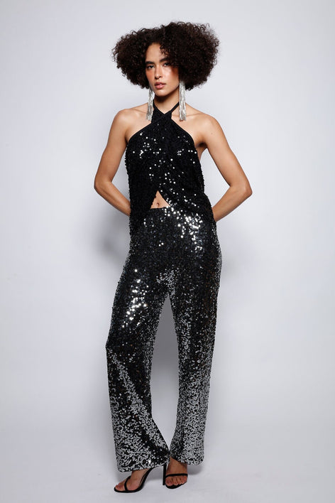 Calça Reta Bordada Luna Grafite Calça Joulik 