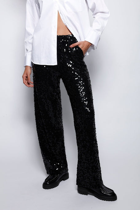 Calça Reta Bordada Luna Preto Calça Joulik 