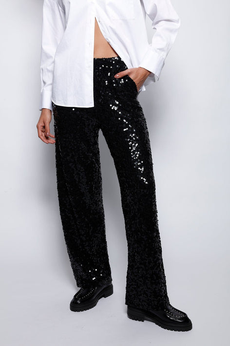 Calça Reta Bordada Luna Preto Calça Joulik 