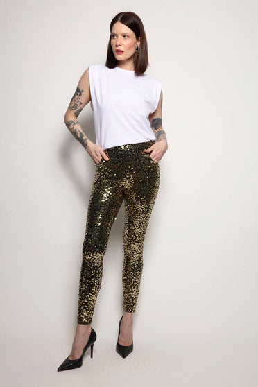 Calça Skinny Bordada Luna - Dourado Calça Joulik 