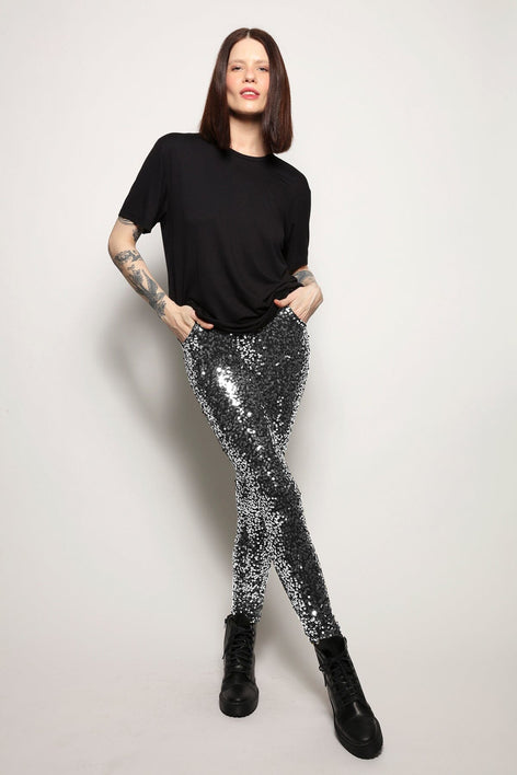 Calça Skinny Bordada Luna - Grafite com Prata Calça Joulik 