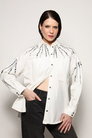 Camisa Sarja Bordada Spot - Off White Camisa Joulik 