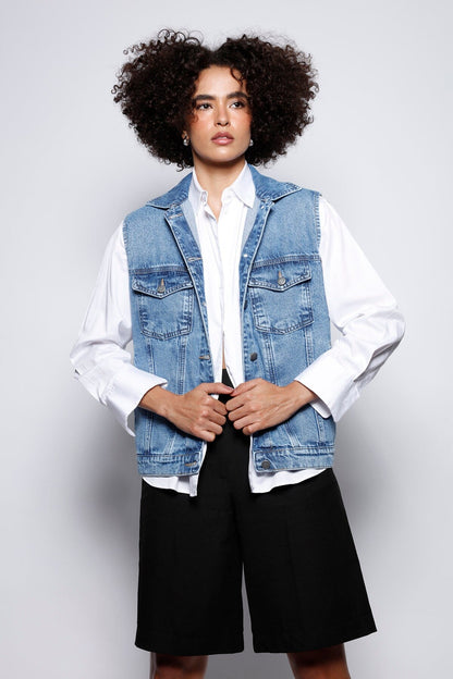 Colete Jeans Bordado Foguete (Revisar tudão) Colete Joulik 
