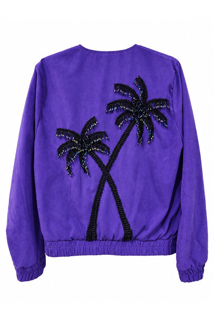 Jaqueta Bomber Bordada Coqueiros Roxo ( ENTRADA VERÃO ) Jaqueta Joulik 