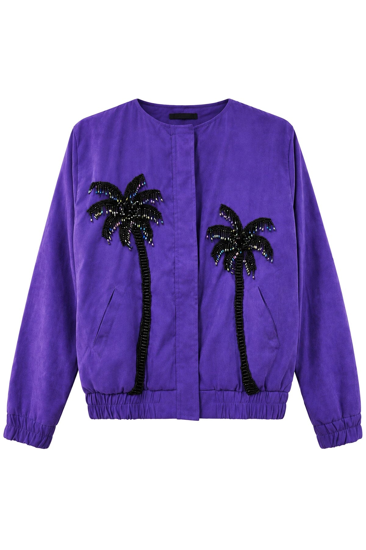 Jaqueta Bomber Bordada Coqueiros Roxo ( ENTRADA VERÃO ) Jaqueta Joulik 