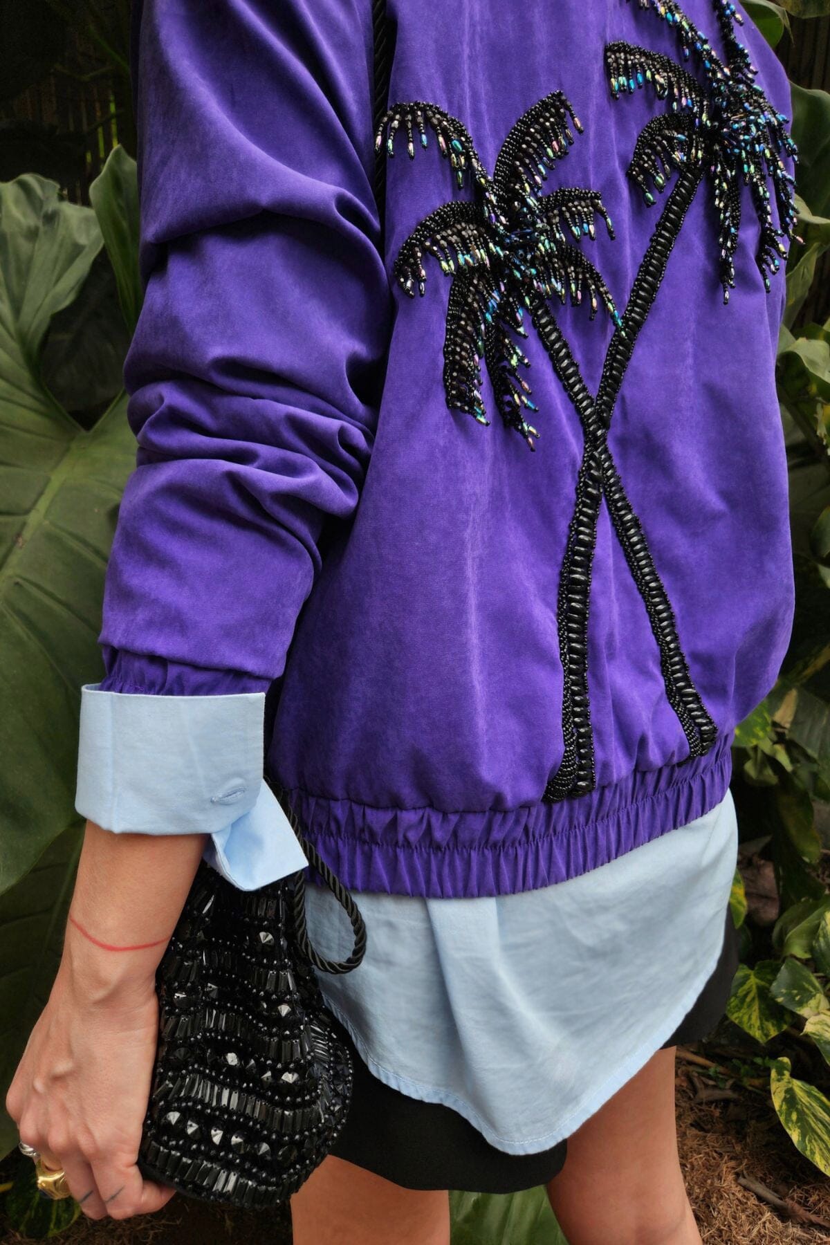 Jaqueta Bomber Bordada Coqueiros Roxo ( ENTRADA VERÃO ) Jaqueta Joulik 