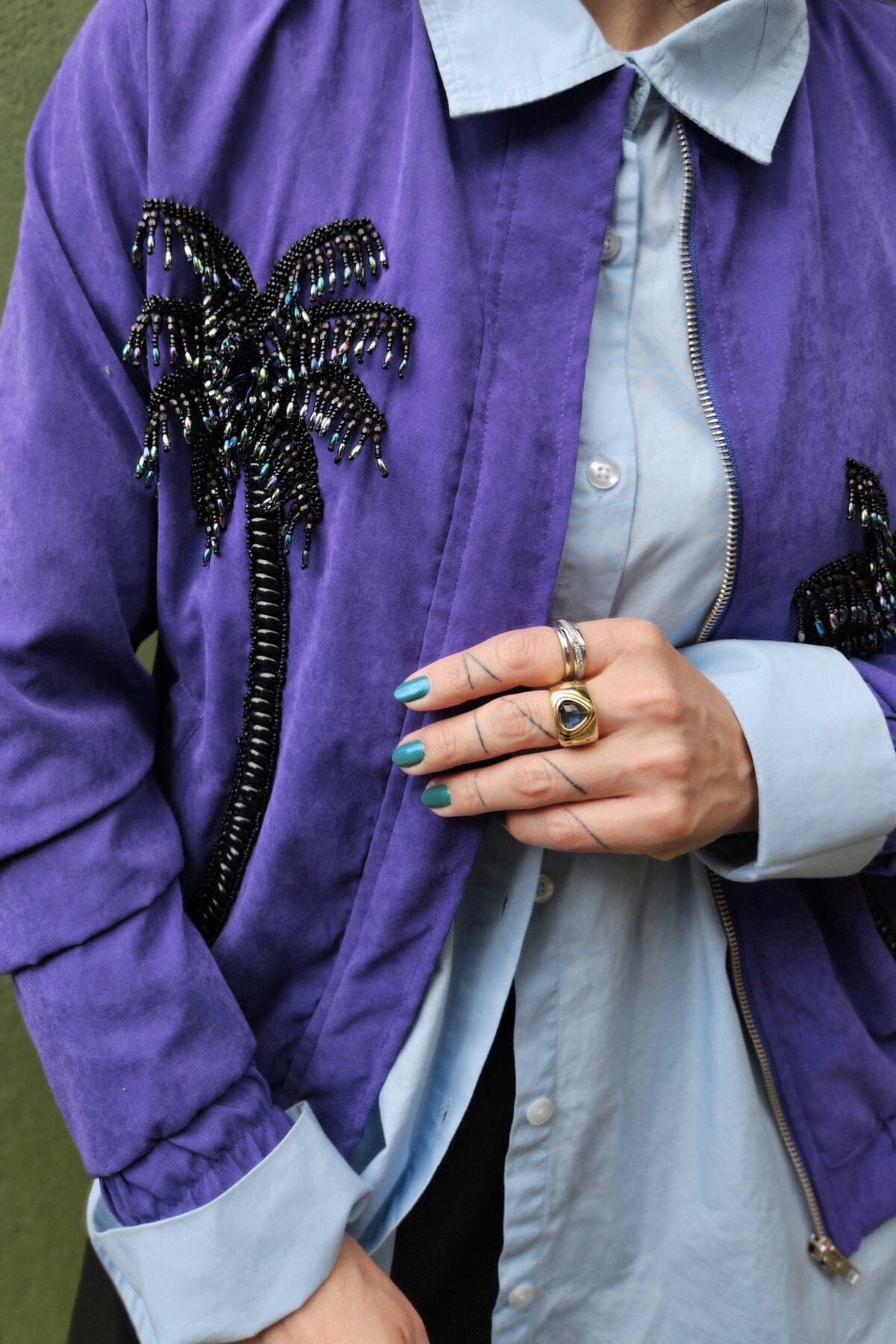 Jaqueta Bomber Bordada Coqueiros Roxo ( ENTRADA VERÃO ) Jaqueta Joulik 
