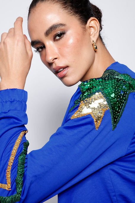 Jaqueta Bomber Bordada Estrelas Azul Jaqueta Joulik 