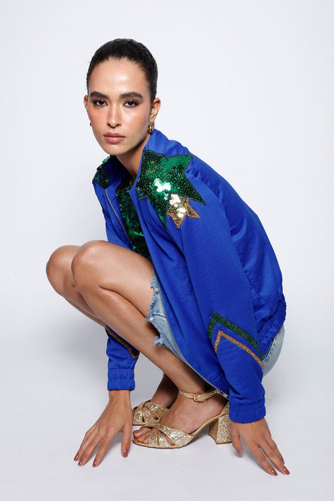 Jaqueta Bomber Bordada Estrelas Azul Jaqueta Joulik 