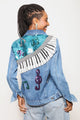 Jaqueta Jeans Bordada Musical - Azul Jaqueta Joulik 