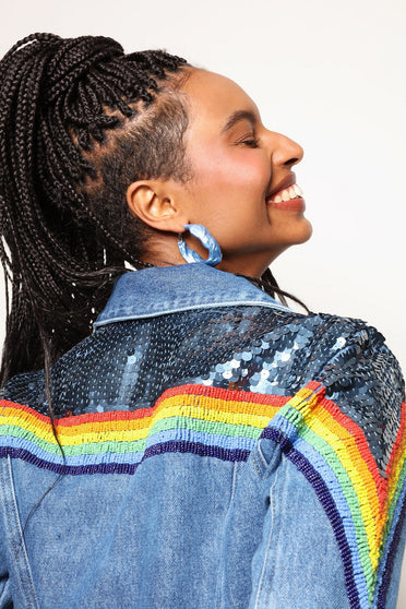 Jaqueta Jeans Bordada Rainbow - Colorido Jaqueta Joulik 