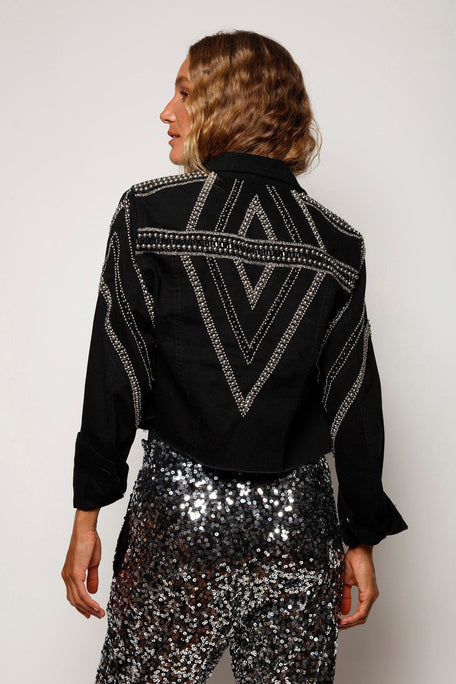 Jaqueta Sarja Cropped Bordada Losan- Preto CONFERIR TUDO Jaqueta Joulik 