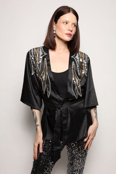 Kimono Bordado Isle - Preto Kimono Joulik 
