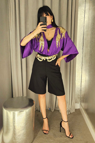 Kimono Bordado Isle - Roxo Kimono Joulik 