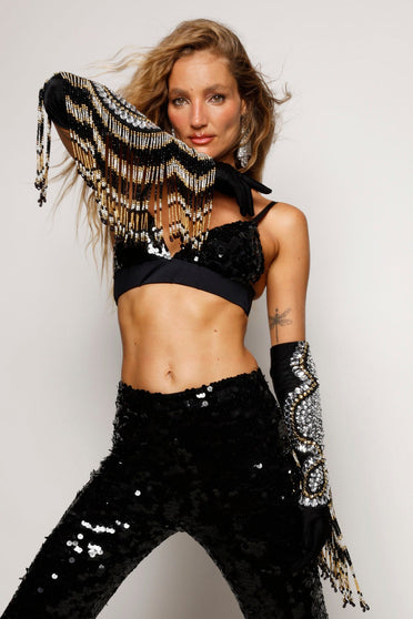 Luva Bordada Franjas Vega - Dourada e Prata Luva Joulik 