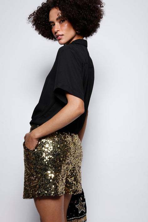 Shorts Bordado Luna Dourado Shorts Joulik 