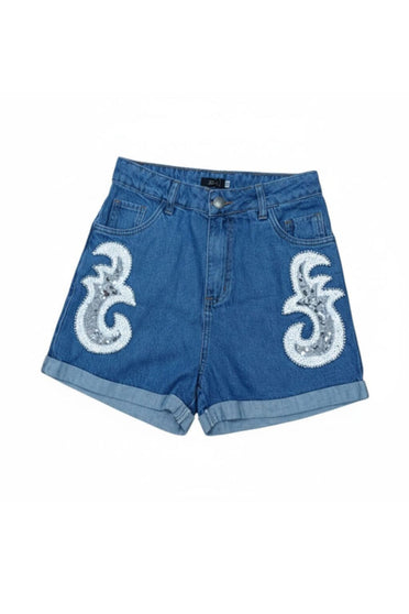 Shorts Jeans Bordado Arabesco - Azul Shorts Joulik 