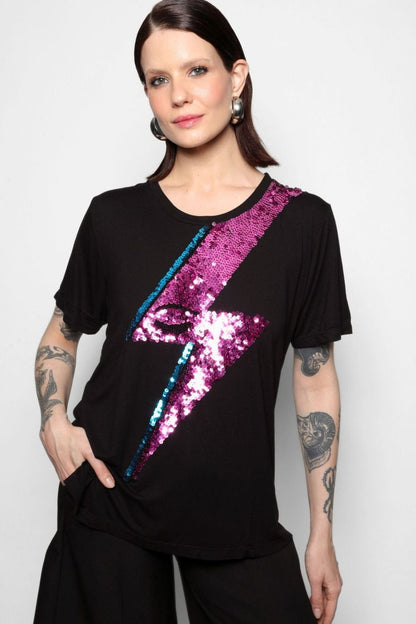T-shirt Bordada Bowie Preta T-Shirt Joulik 