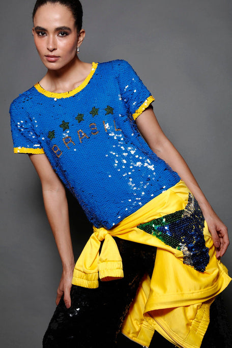 T-shirt Bordada Brasil Azul T-Shirt Joulik 