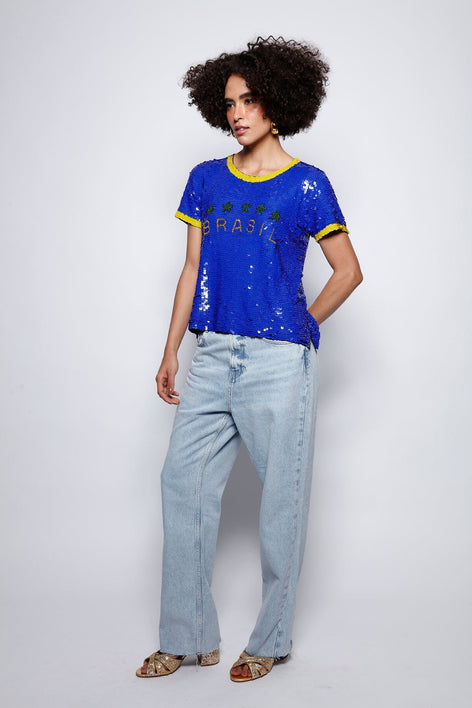 T-shirt Bordada Brasil Azul T-Shirt Joulik 