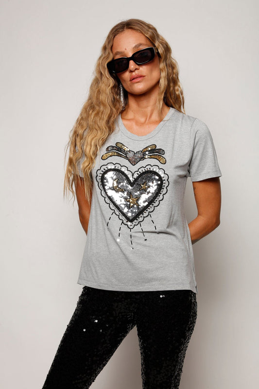 T-shirt Bordada Cora - Mescla T-Shirt Joulik 
