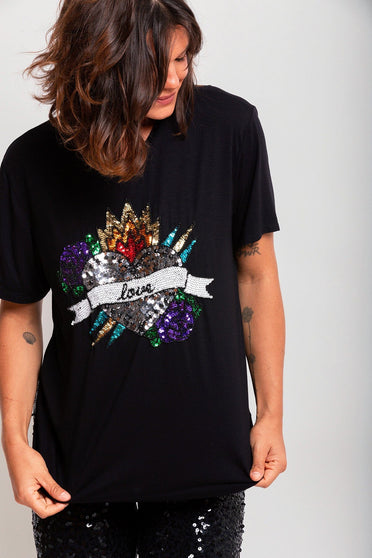 T-shirt Bordada Corazón - Preto T-Shirt Joulik 