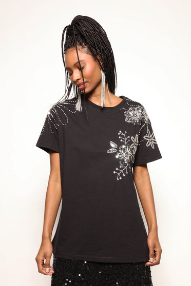 T-shirt Bordada Fiore - Preto T-Shirt Joulik 