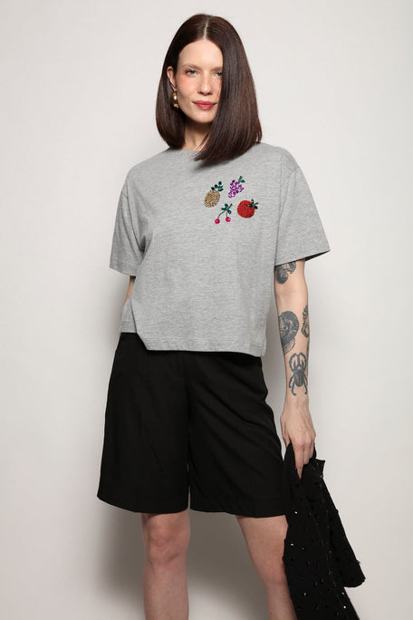 T-shirt Bordada Frutas - Mescla T-Shirt Joulik 