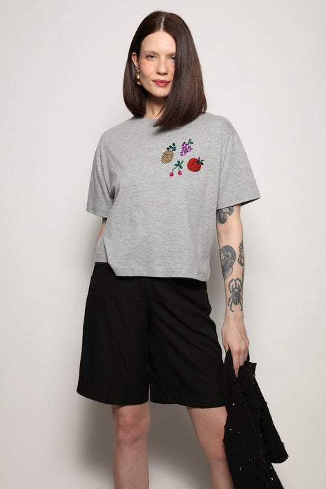 T-shirt Bordada Frutas - Mescla T-Shirt Joulik 
