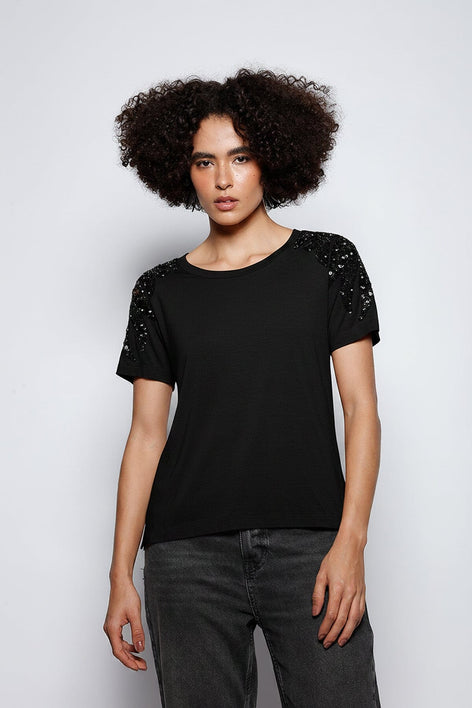 T-shirt Bordada Lily Preto Joulik 
