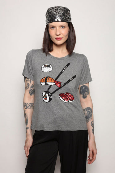 T-shirt Bordada Sushi - Mescla Blusa Joulik 