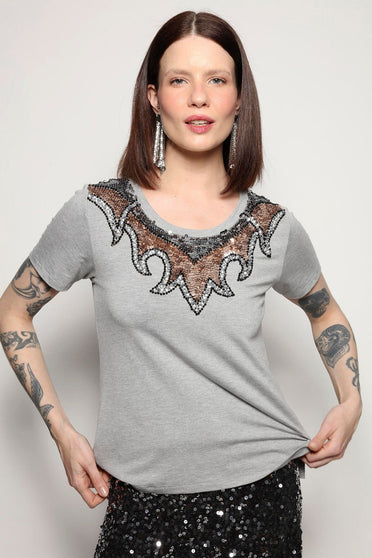 T-shirt Bordada Win - Mescla Blusa Joulik 