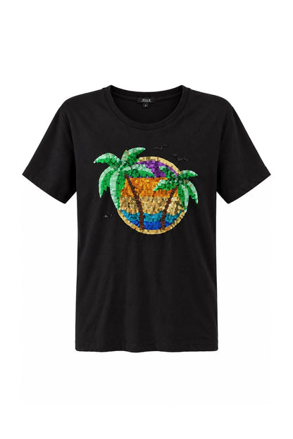 T-shirt Unissex Bordada Coqueiros Preta ( ENTRADA VERÃO ) T-Shirt Joulik 