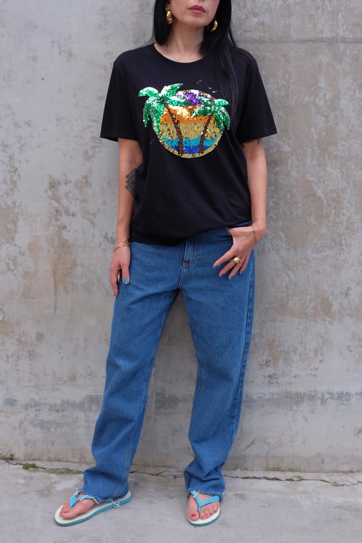 T-shirt Unissex Bordada Coqueiros Preta T-Shirt Joulik 