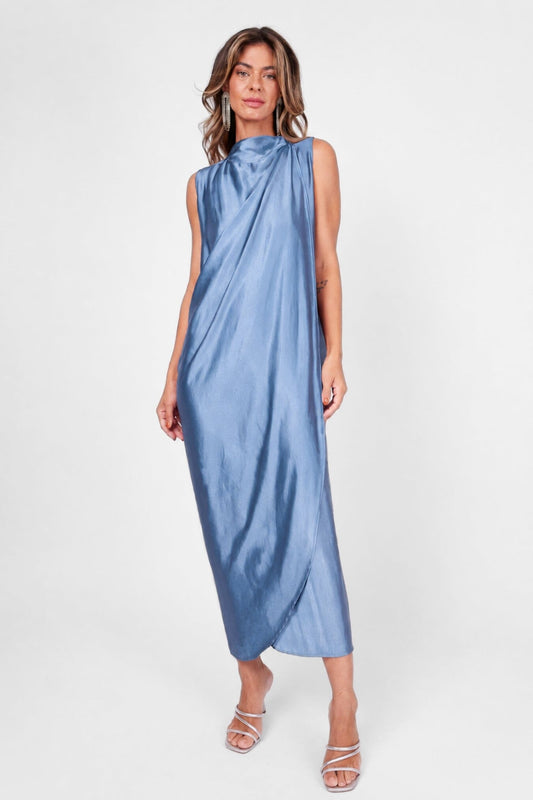 Vestido Longo Básico Sonia Azul Claro Vestido Joulik 